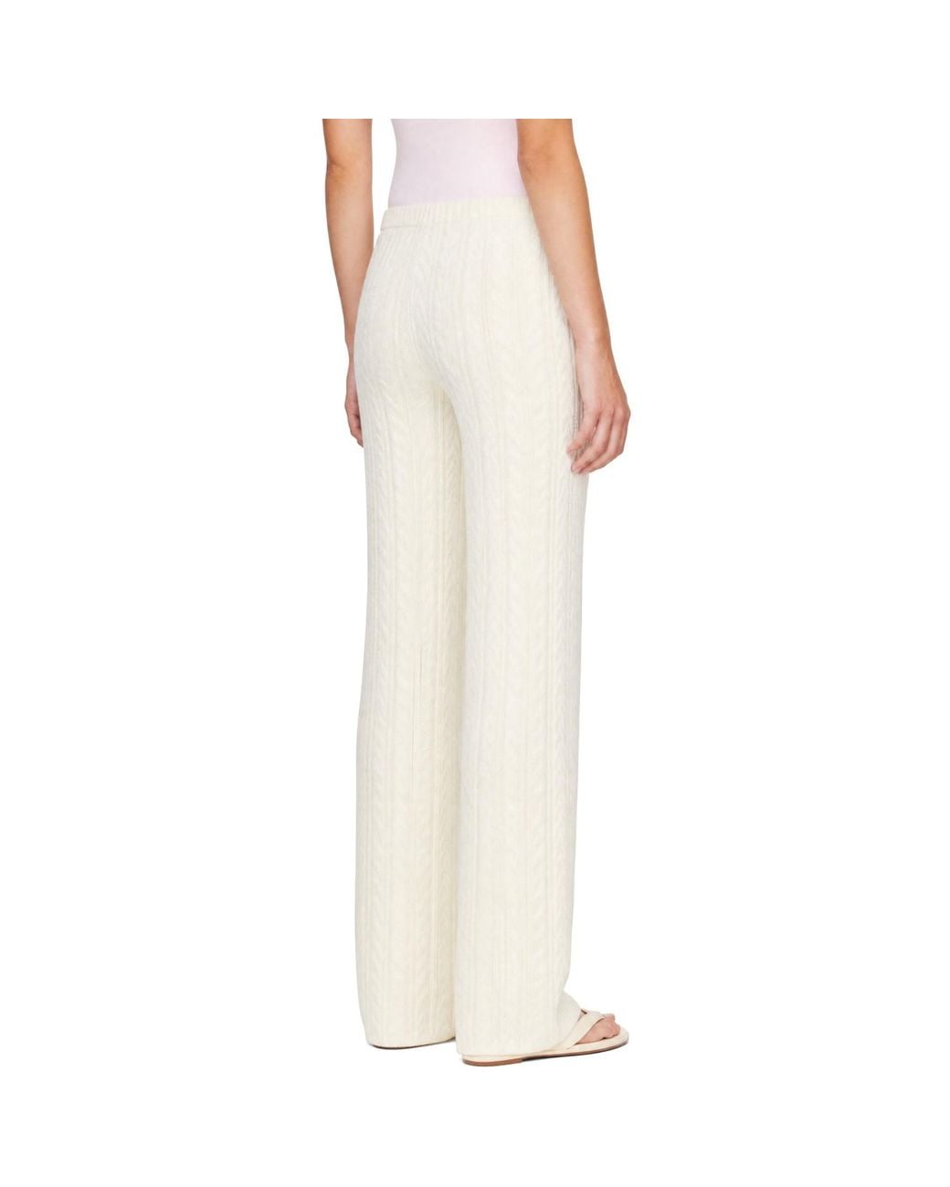 Skims White Sweater Knit Cable Straight Leg Lounge Pants