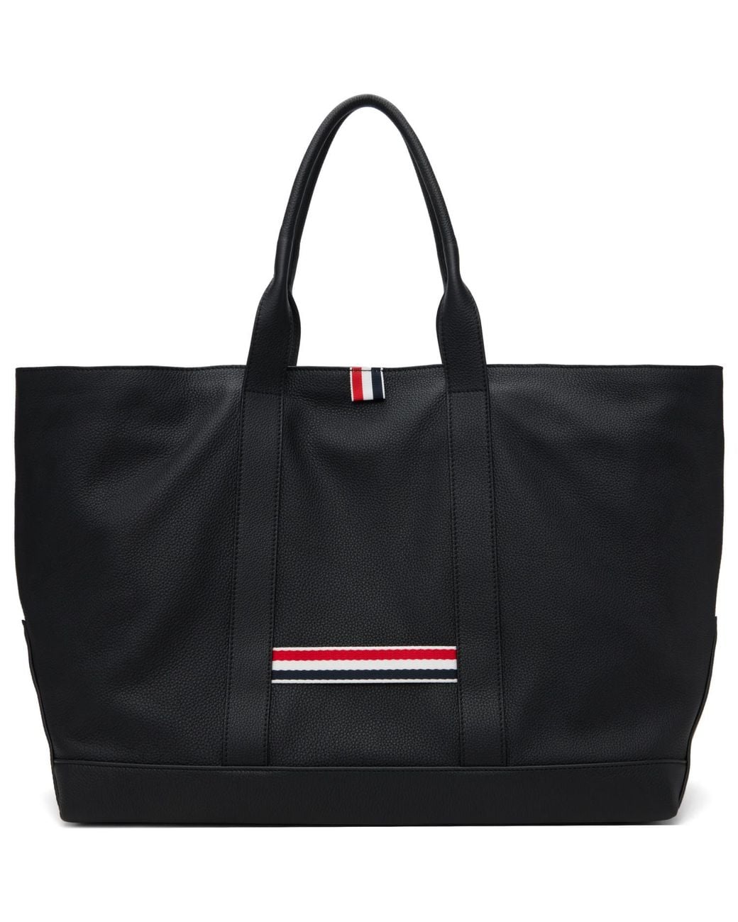 Thom Browne Black Soft Pebble Grain Leather Medium Tool Tote