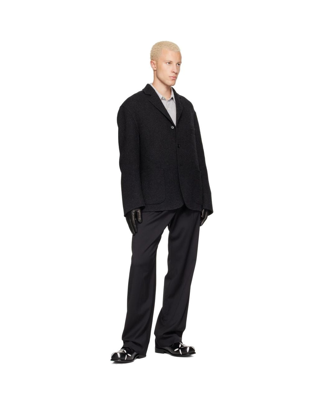 Ernest W. Baker Black Cashmere Lined Leather Gloves for men