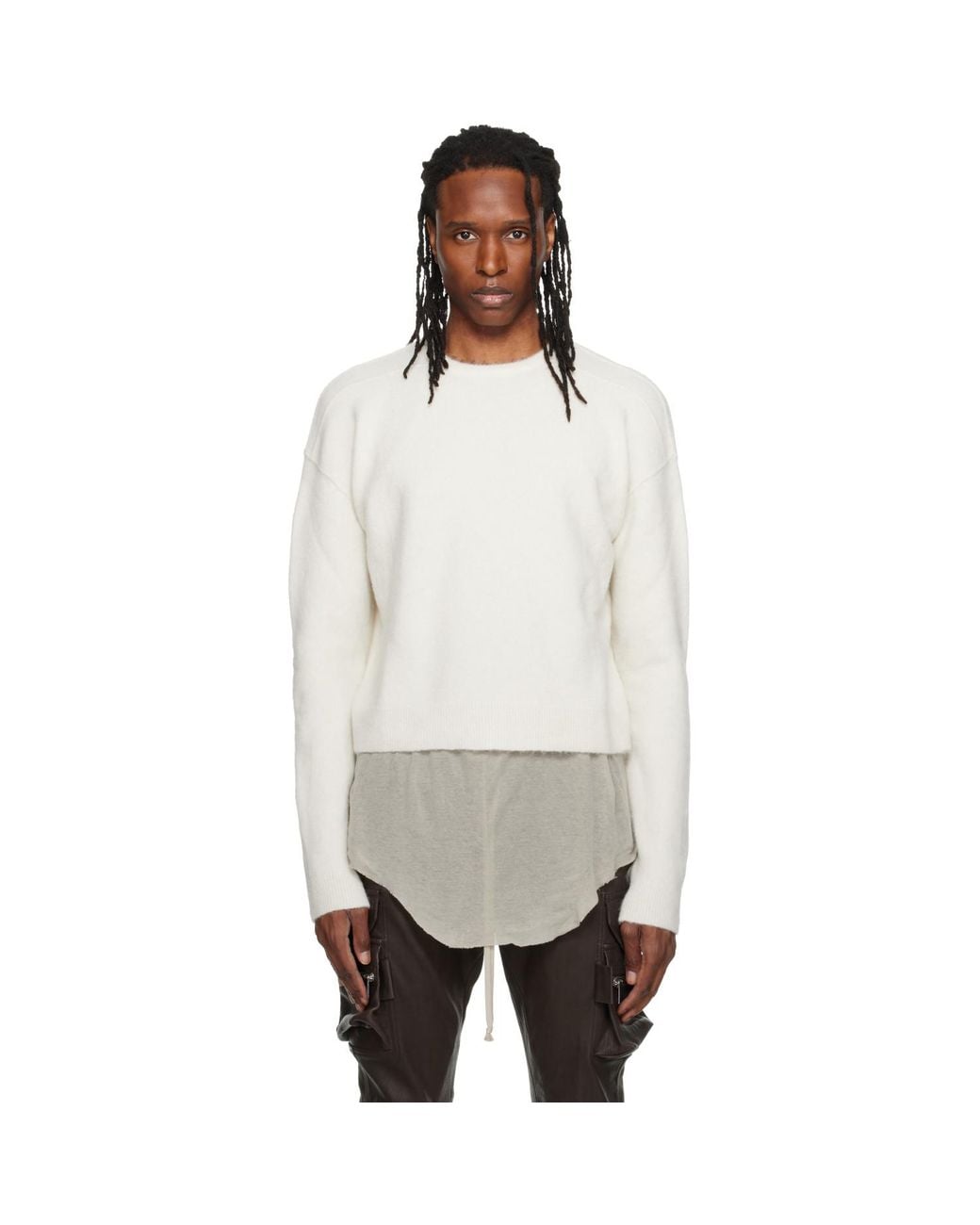 Rick Owens Natural Off- Tower Round Neck Sweater for men