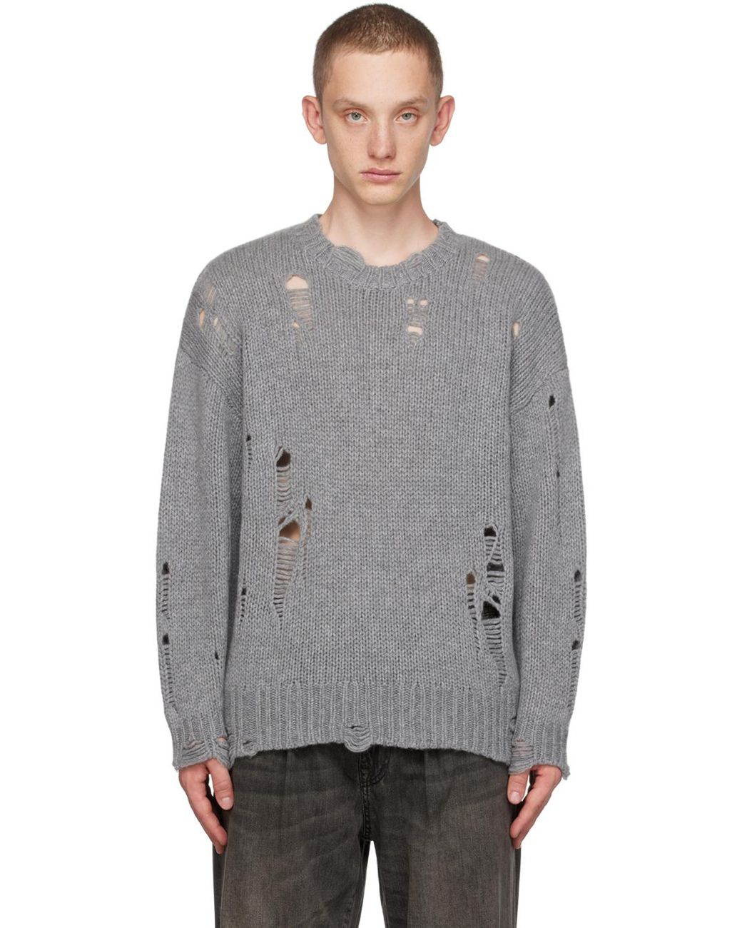 R13 Gray Distressed Sweater for Men Lyst UK