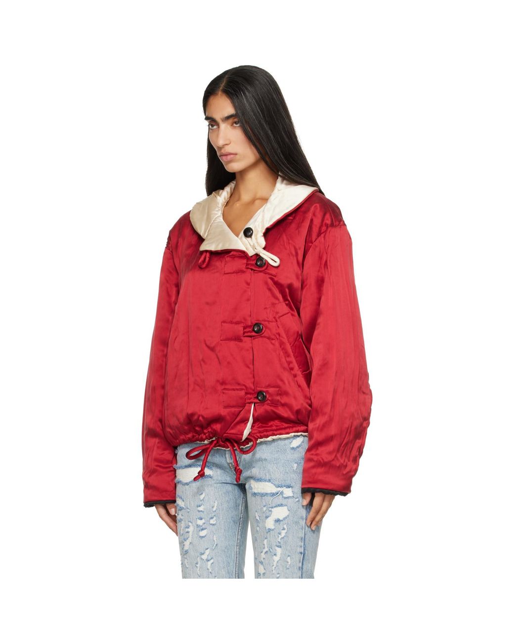Isabel Marant Red Off- & Reversible Bleza Silk Puffer Jacket