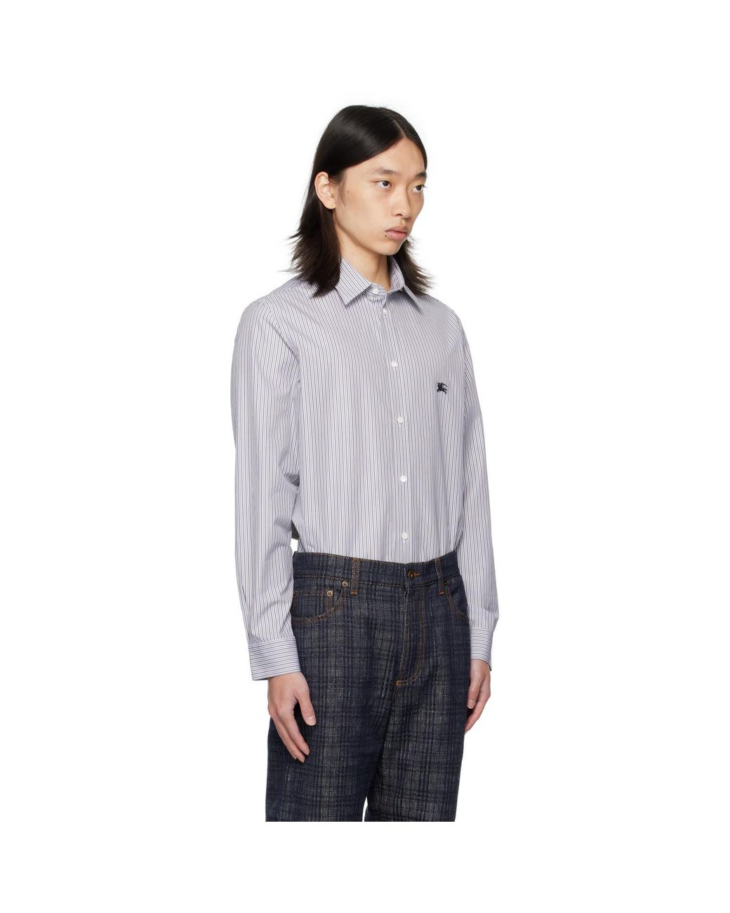Burberry Gray Cotton Stripe Shirt for men