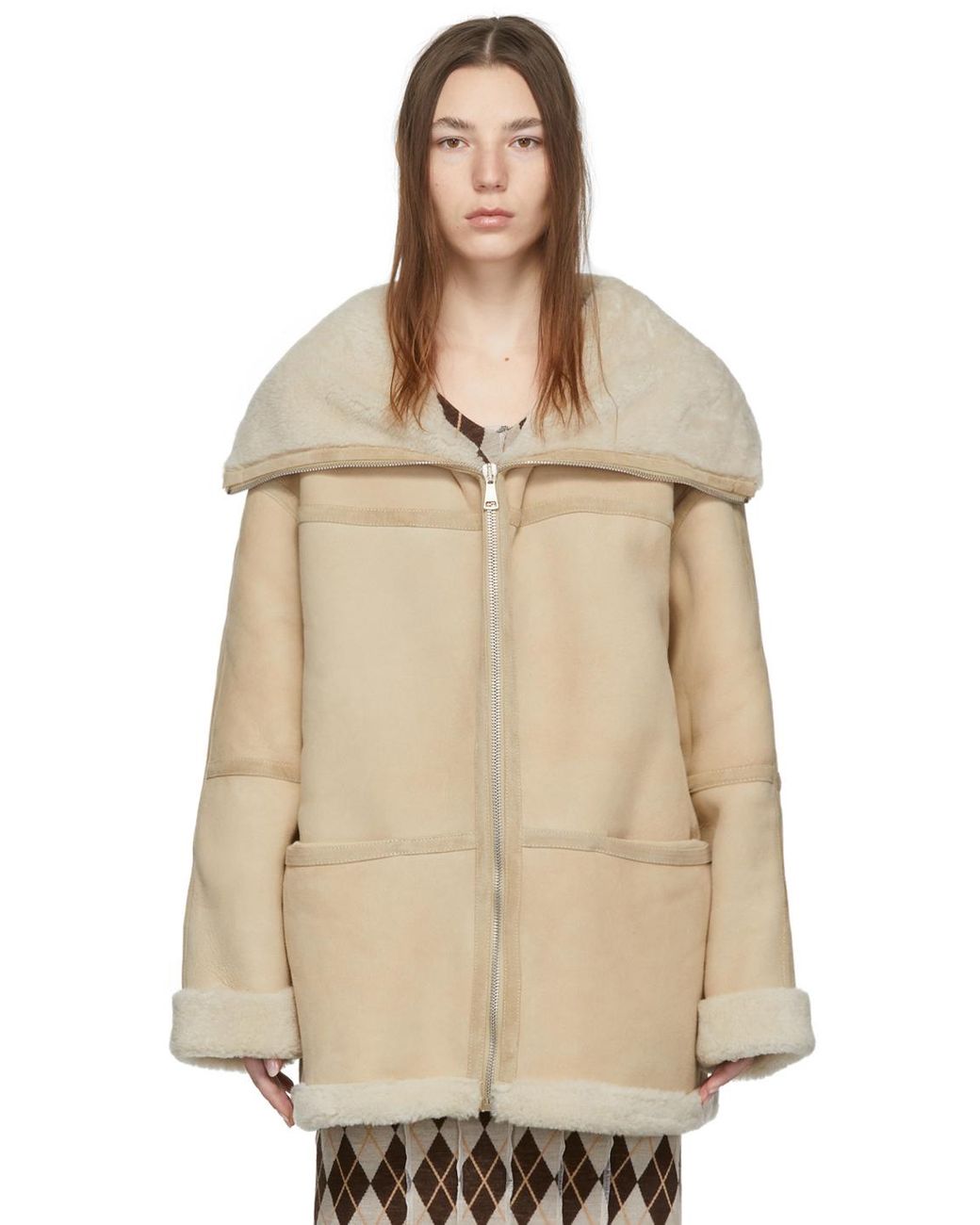 Halfboy Suede Sherpa Aviator Jacket in 10 Sand/White (Natural) | Lyst