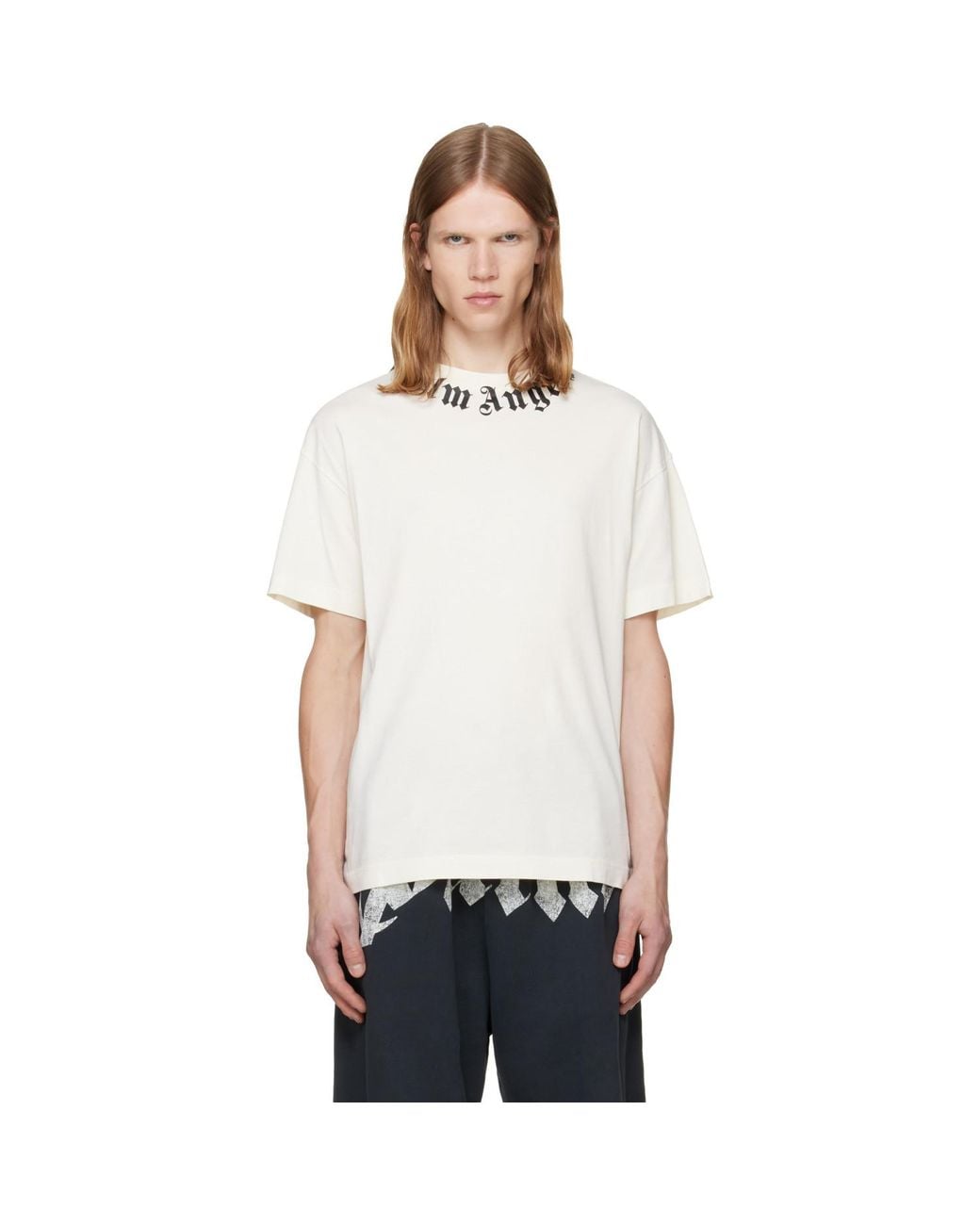 Palm Angels White Off- Neck Logo Regular T-Shirt for men