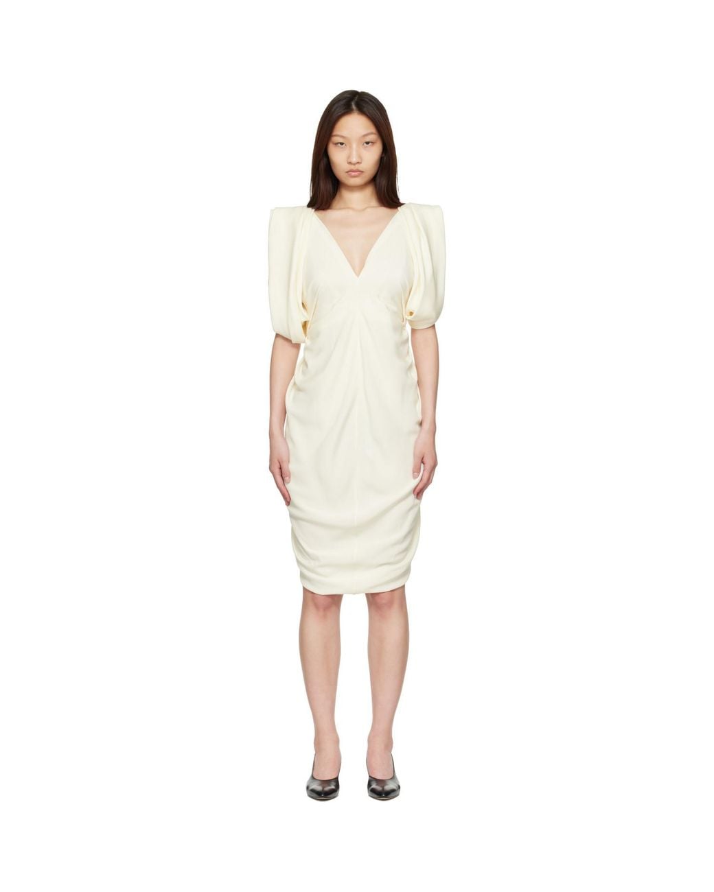 Versace White Off- Cocktail Crepe Midi Dress