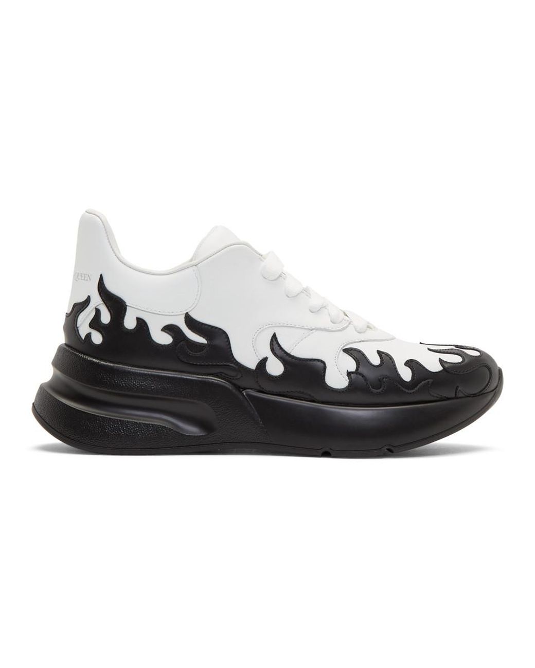 Alexander McQueen White And Black Flames Oversized Runner Sneakers