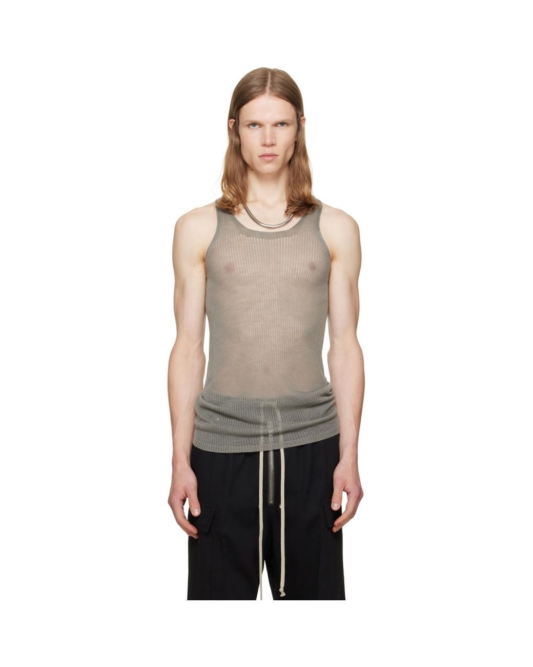 Rick Owens Gray Taupe Tower Pony Tank Top for men