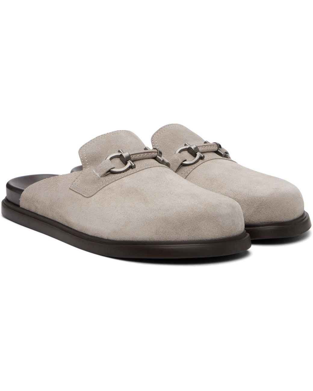Ferragamo Gray Gancini Ornament Mule Loafers for men