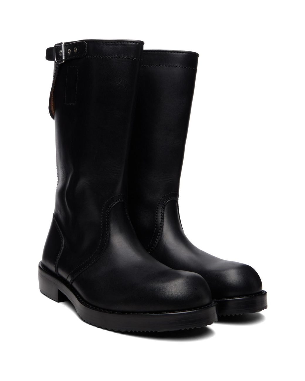 Dries Van Noten Black Leather Biker Boots for men