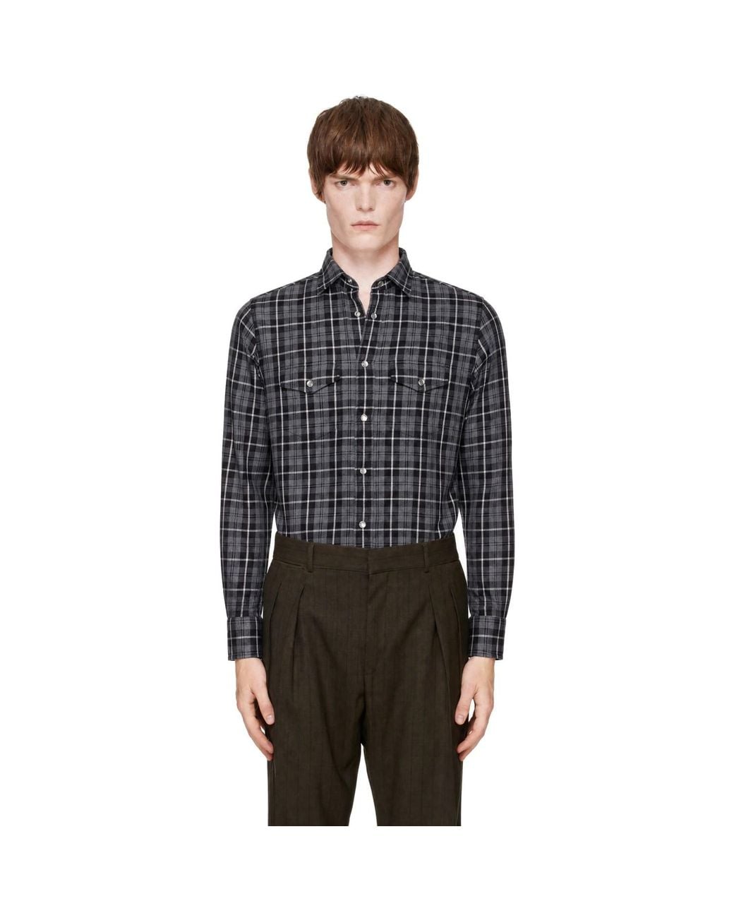 Tom Ford Black Grand Twill Check Western Shirt for men