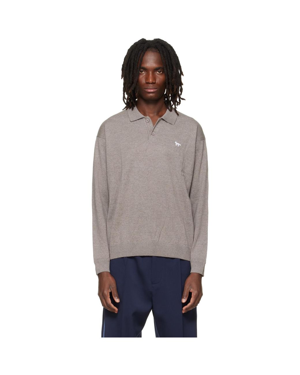 Maison Kitsuné Gray Taupe Profile Fox Comfort Polo for men
