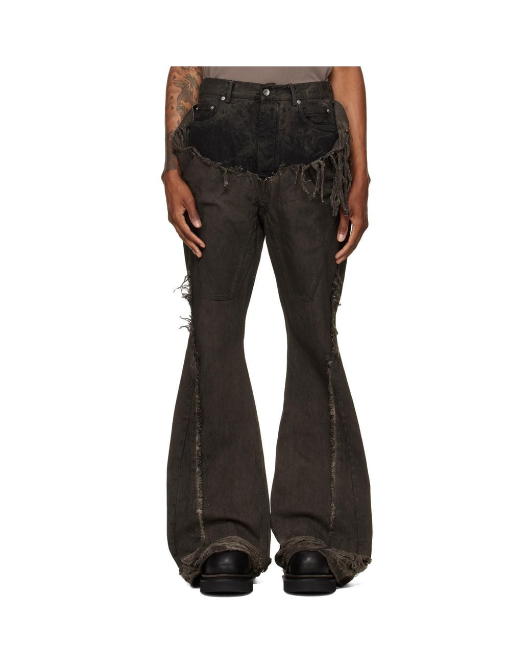 Rick Owens Black Tower Slivered Bootcut Jeans for men