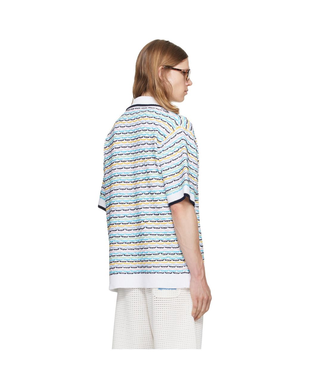Casablanca Blue Tuck Stitch Short Sleeve Shirt for men