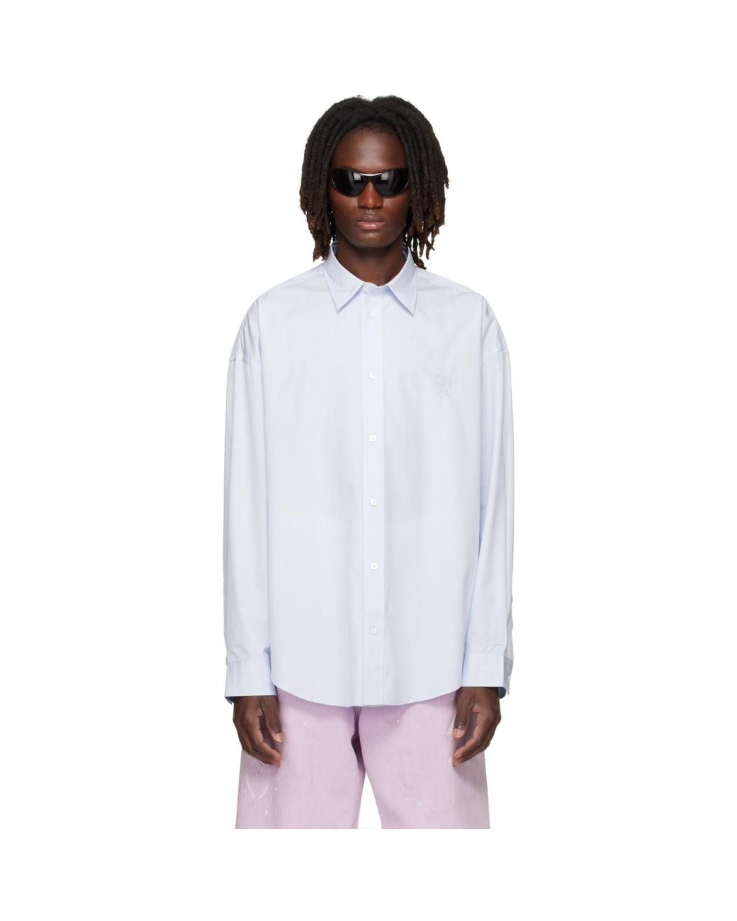 Acne White Button-Up Logo Shirt for men