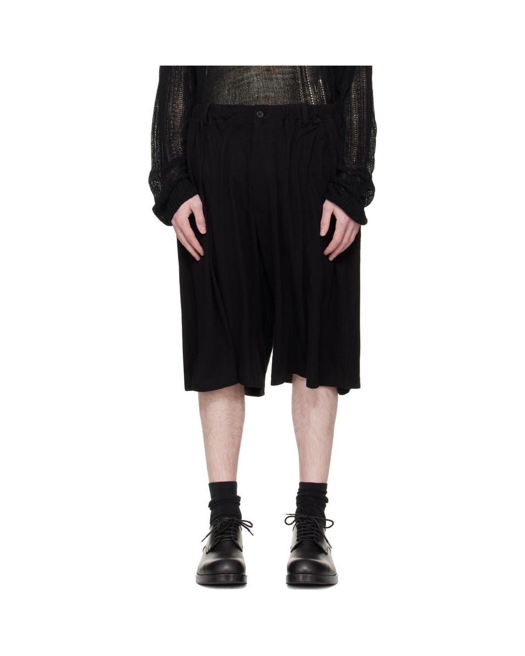 Yohji Yamamoto Black Cotton & Linen Jersey Shorts for men