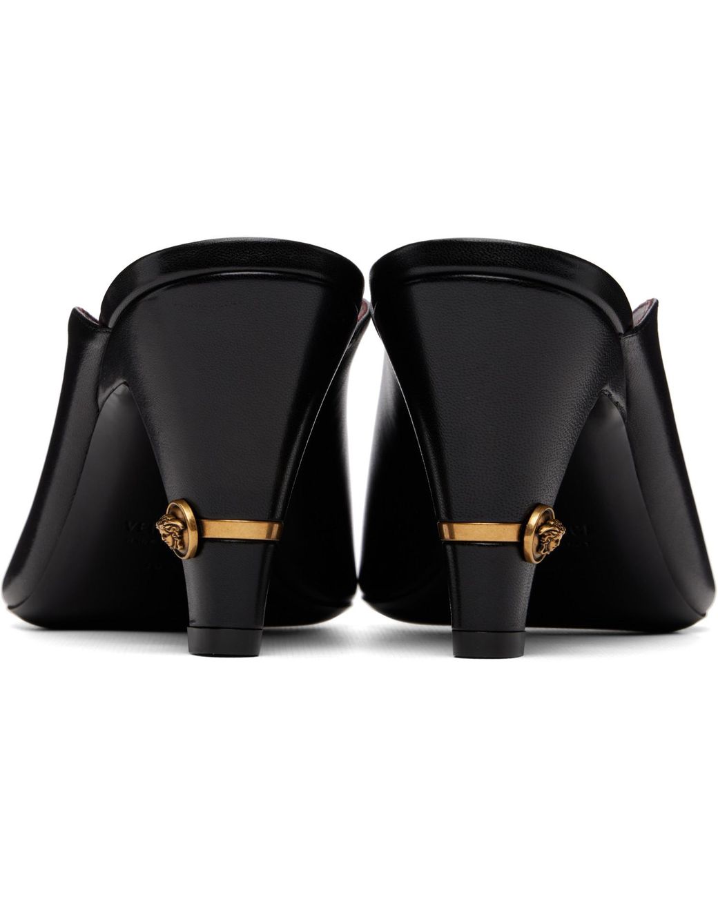 Versace Black Giulietta Leather Mule Heeled Sandals