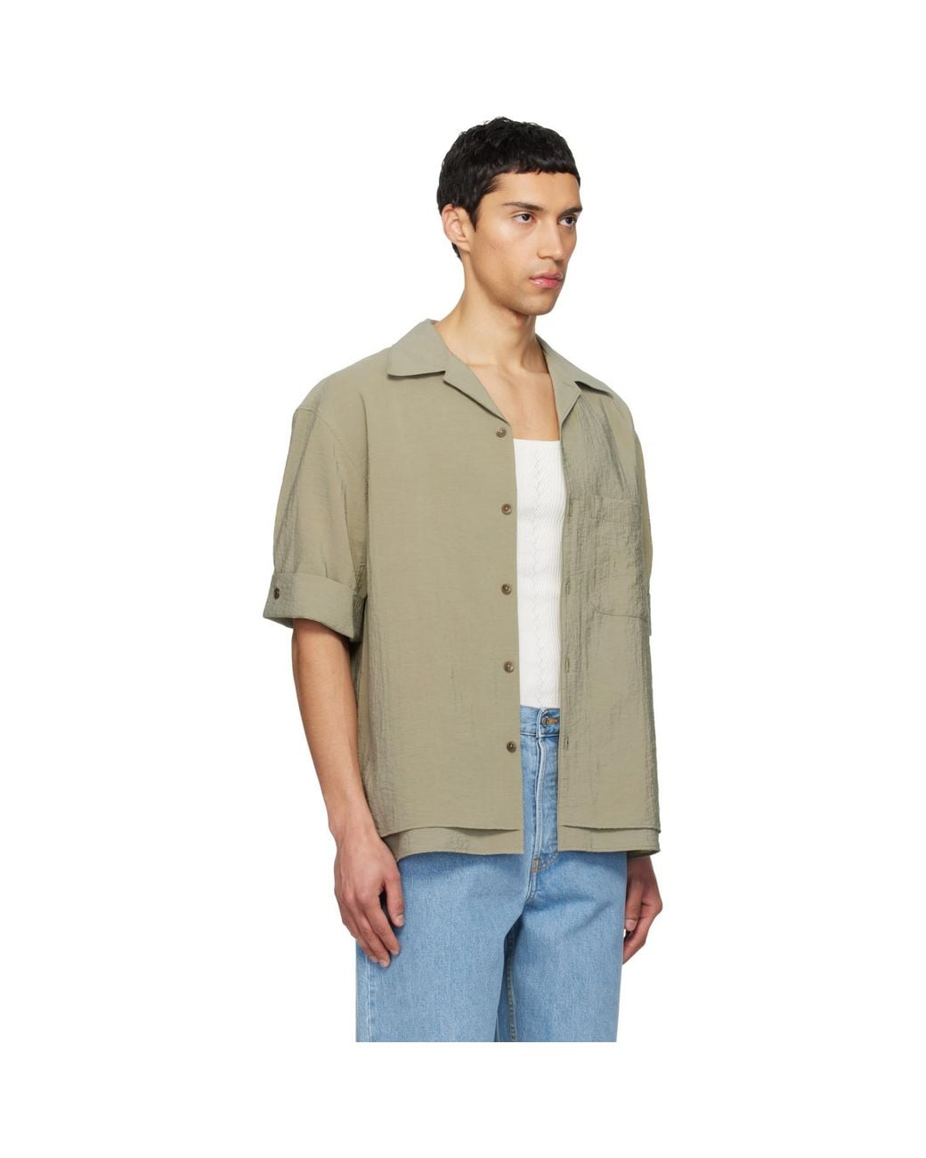 LE17SEPTEMBRE Black Double-Layered Open Collar Shirt for men