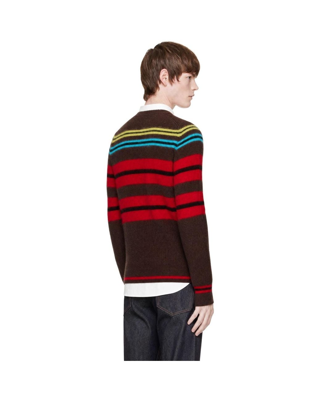 Lanvin Red Wool & Cashmere Striped Sweater for men