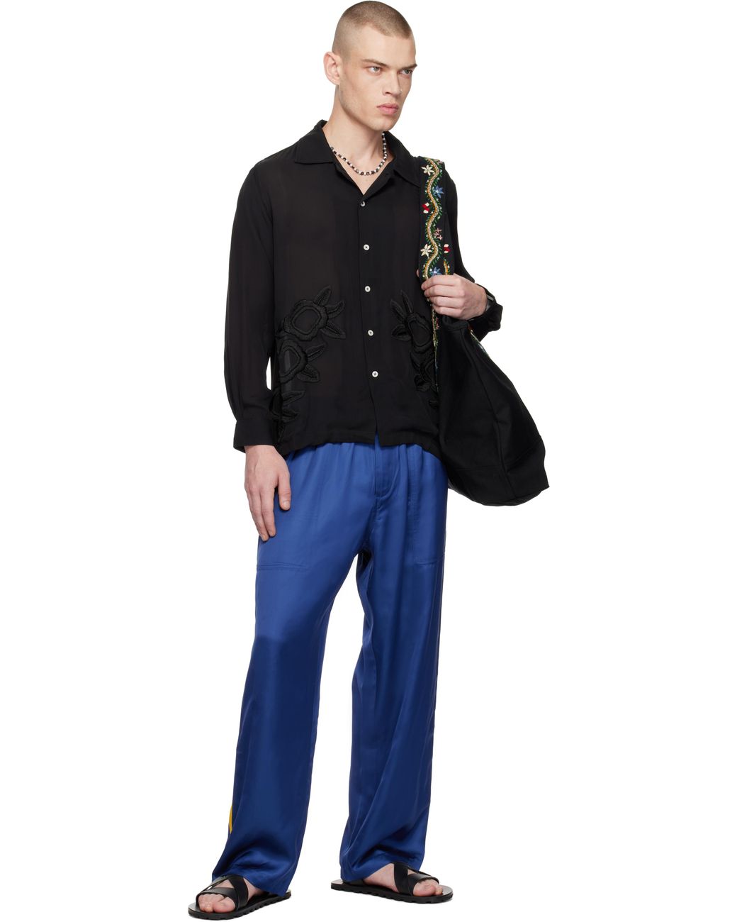 Bode Midnight Daffodil Long Sleeve Shirt in Black for Men | Lyst UK