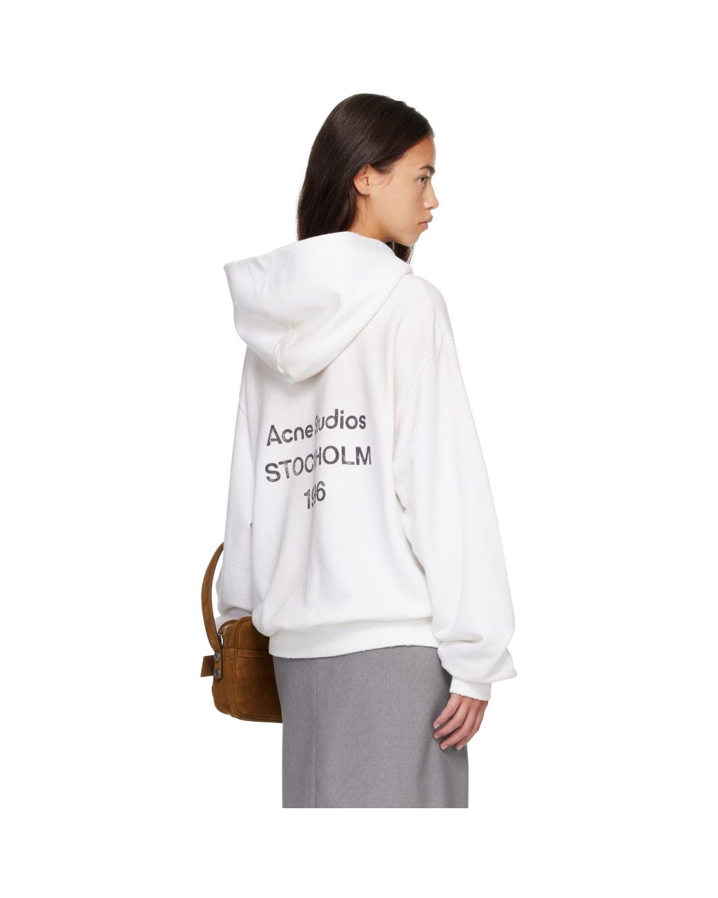 Acne White Off- Fleece Logo Hoodie