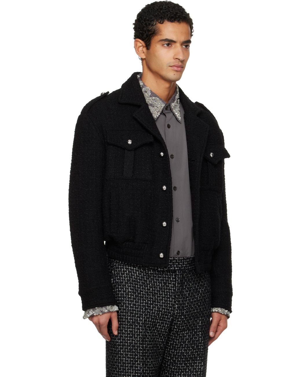 メンズ Ernest W. Baker ブラック ミリタリー ボンバージャケット Black