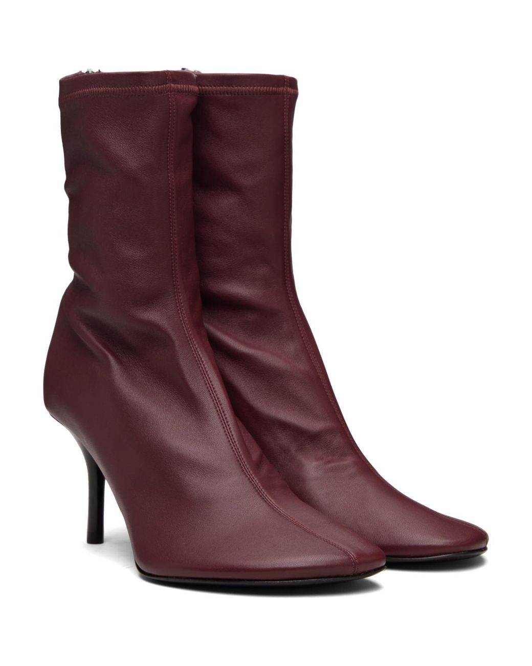 Acne Purple Burgundy Leather Ankle Boots
