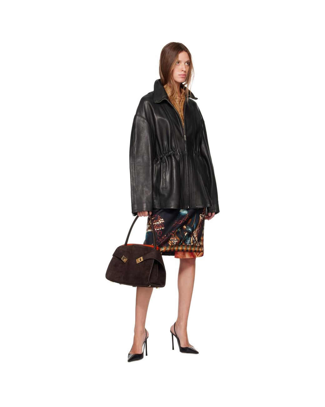 Nour Hammour Black Passage Funnelneck Leather Jacket