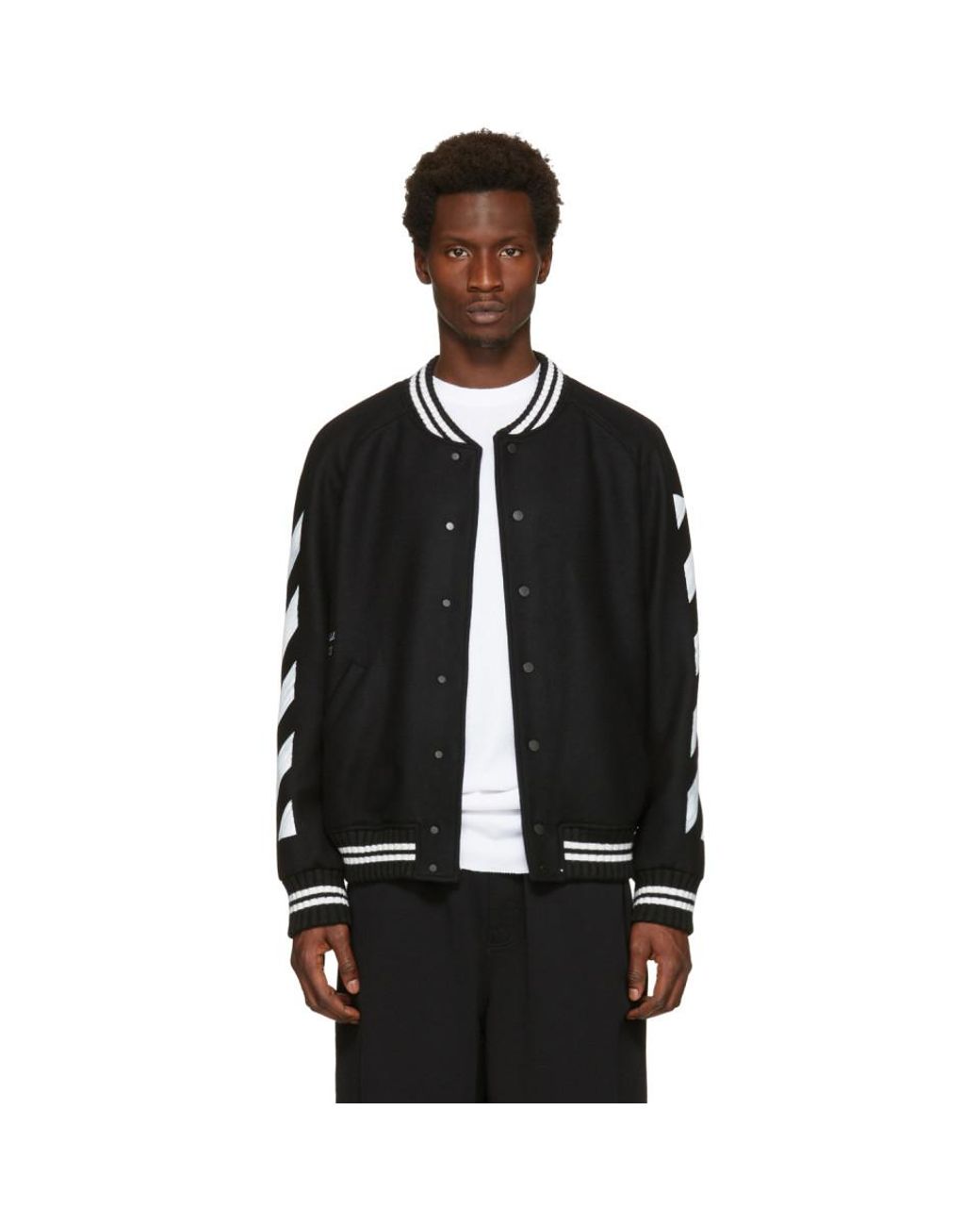 Men's Off White Diagonal Varsity Jacket - Oskar Jacket