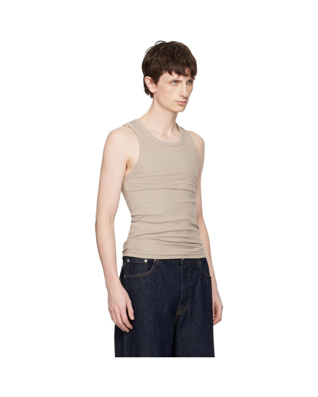 Seventh Black Taupe Base Rib Tank Top for men