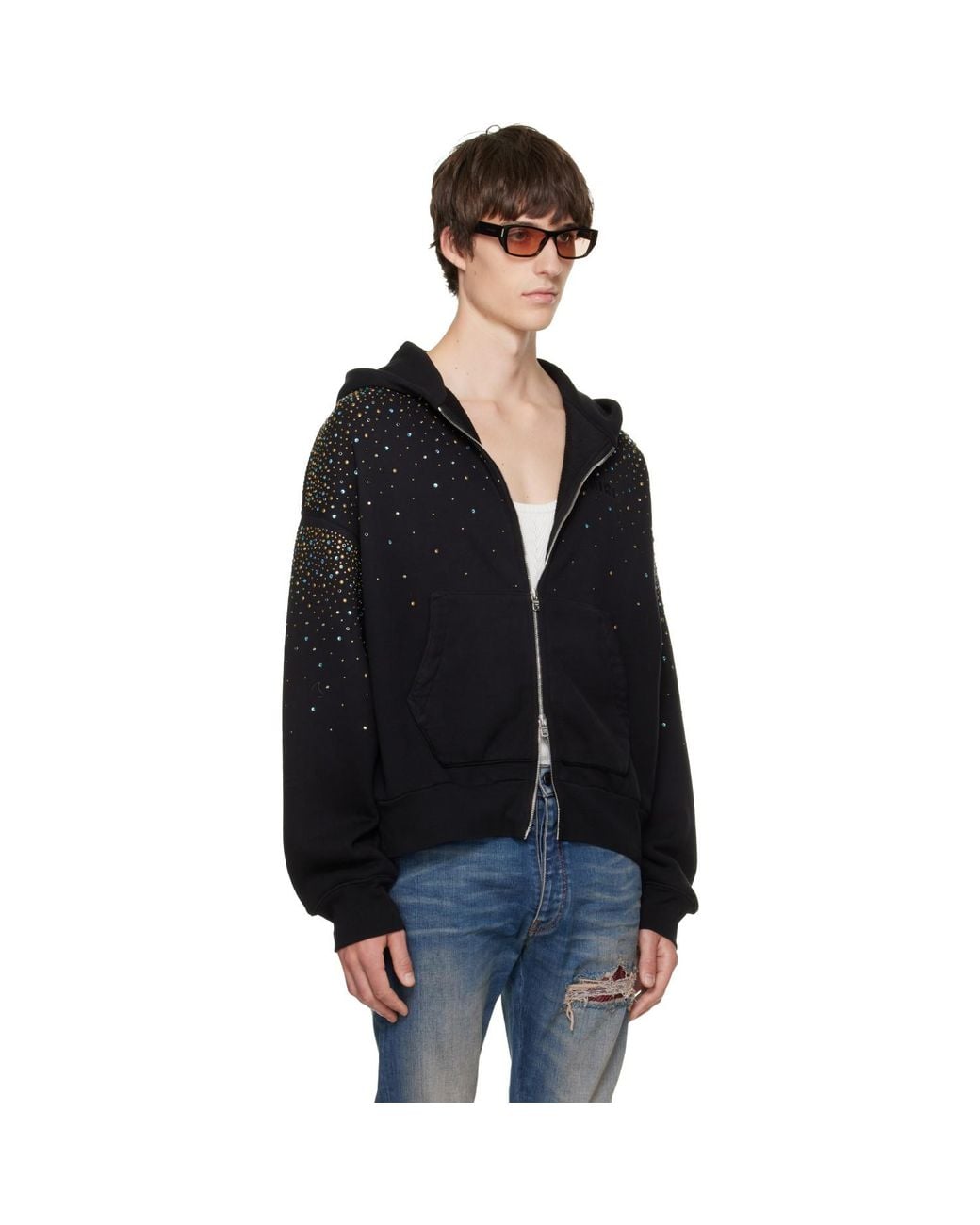 Amiri Black Crystals Os Zip Up Hoodie for men