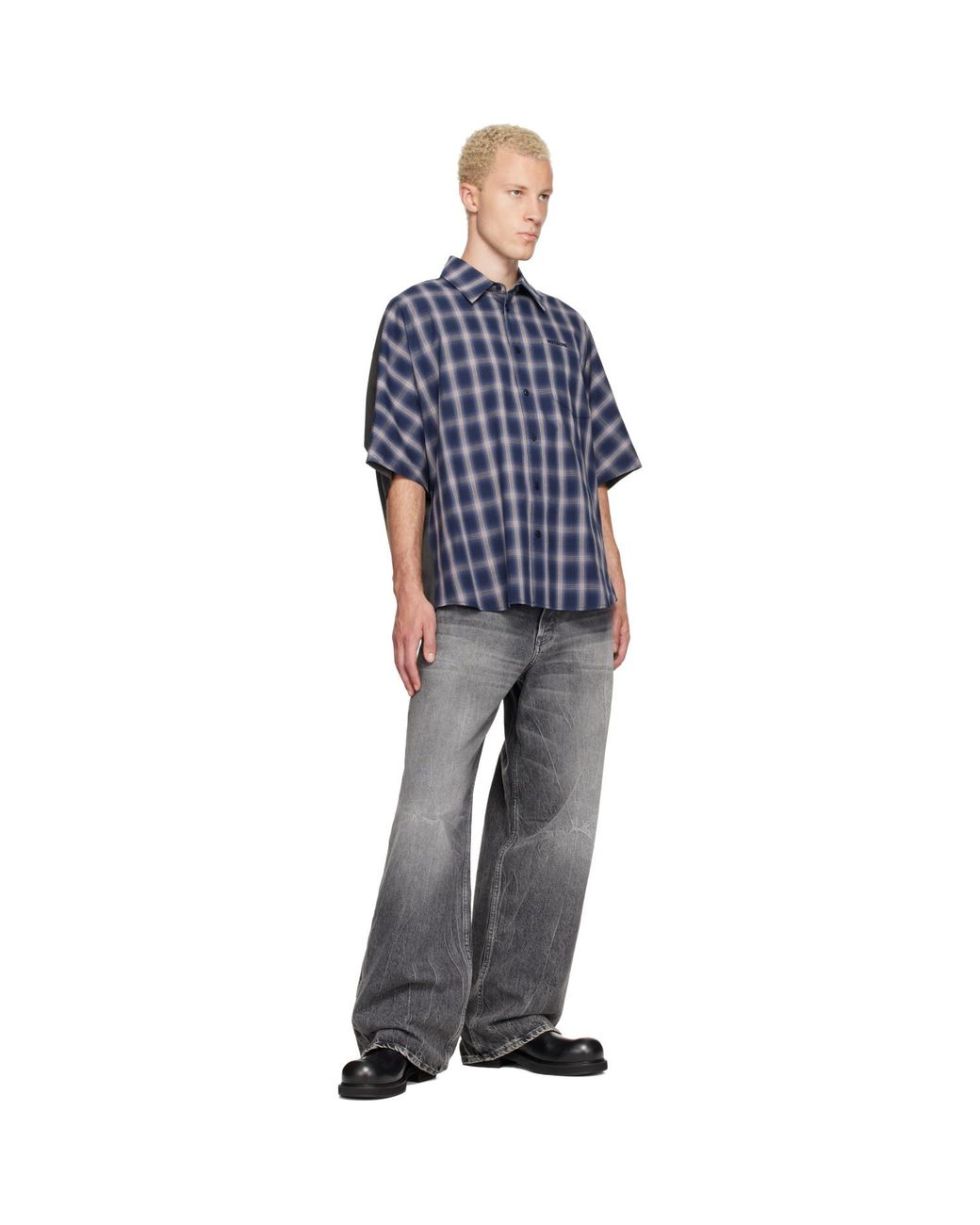 we11done Blue Dolman Short-Sleeved Shirt for men