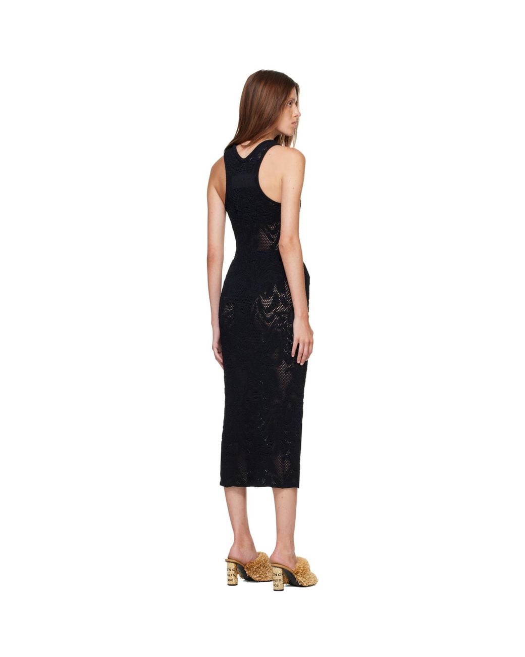 Givenchy Black Knitted Floral Lace Midi Dress