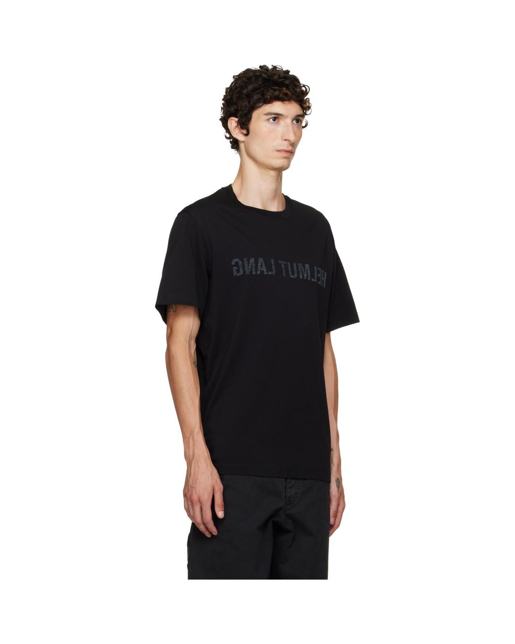 Helmut Lang Black Reverse Logo T-Shirt for men