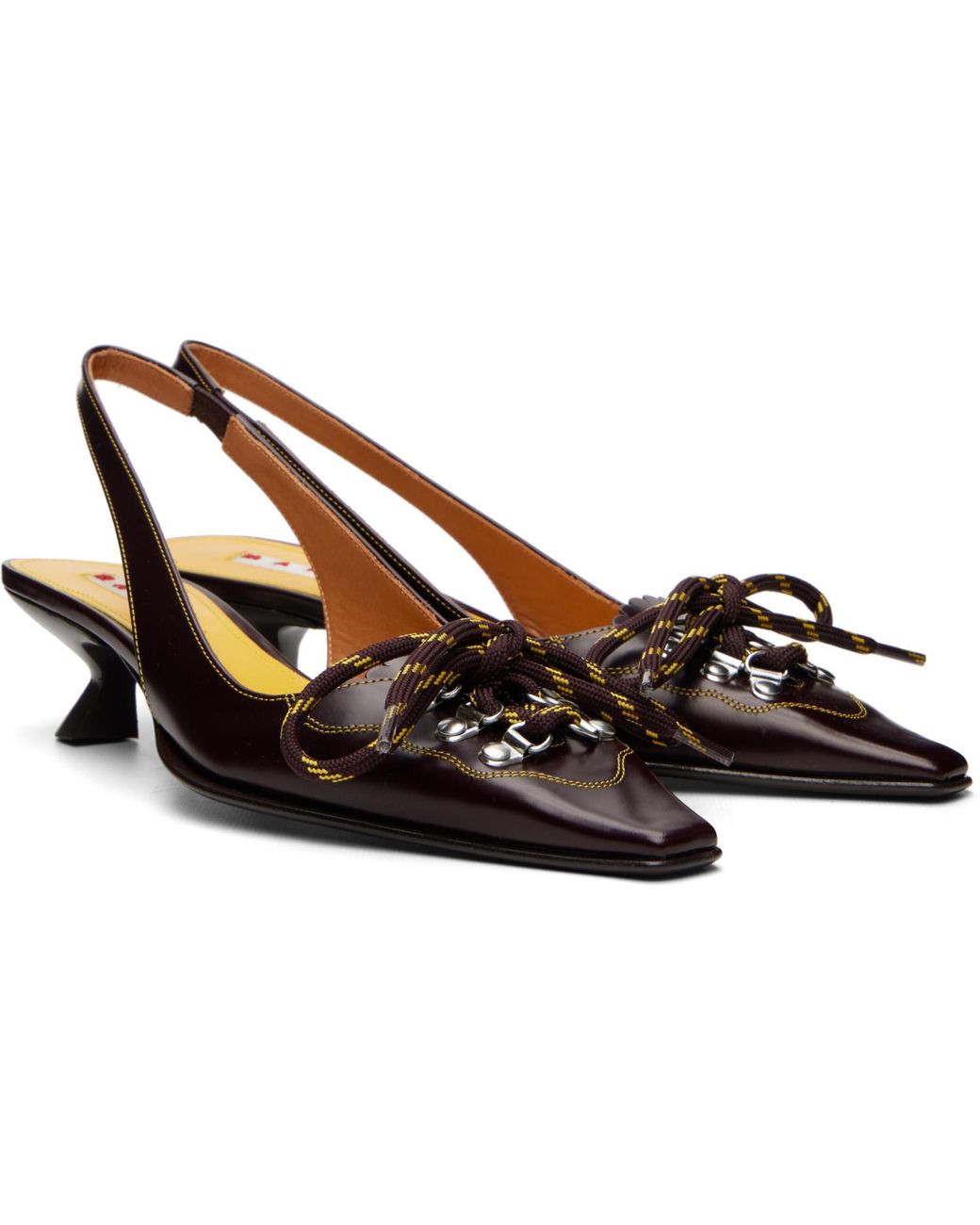 Marni Brown Leather Lace-Up Slingback Heels