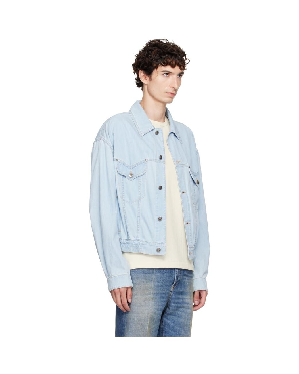 Versace Blue Chambray Denim Bomber Jacket for men