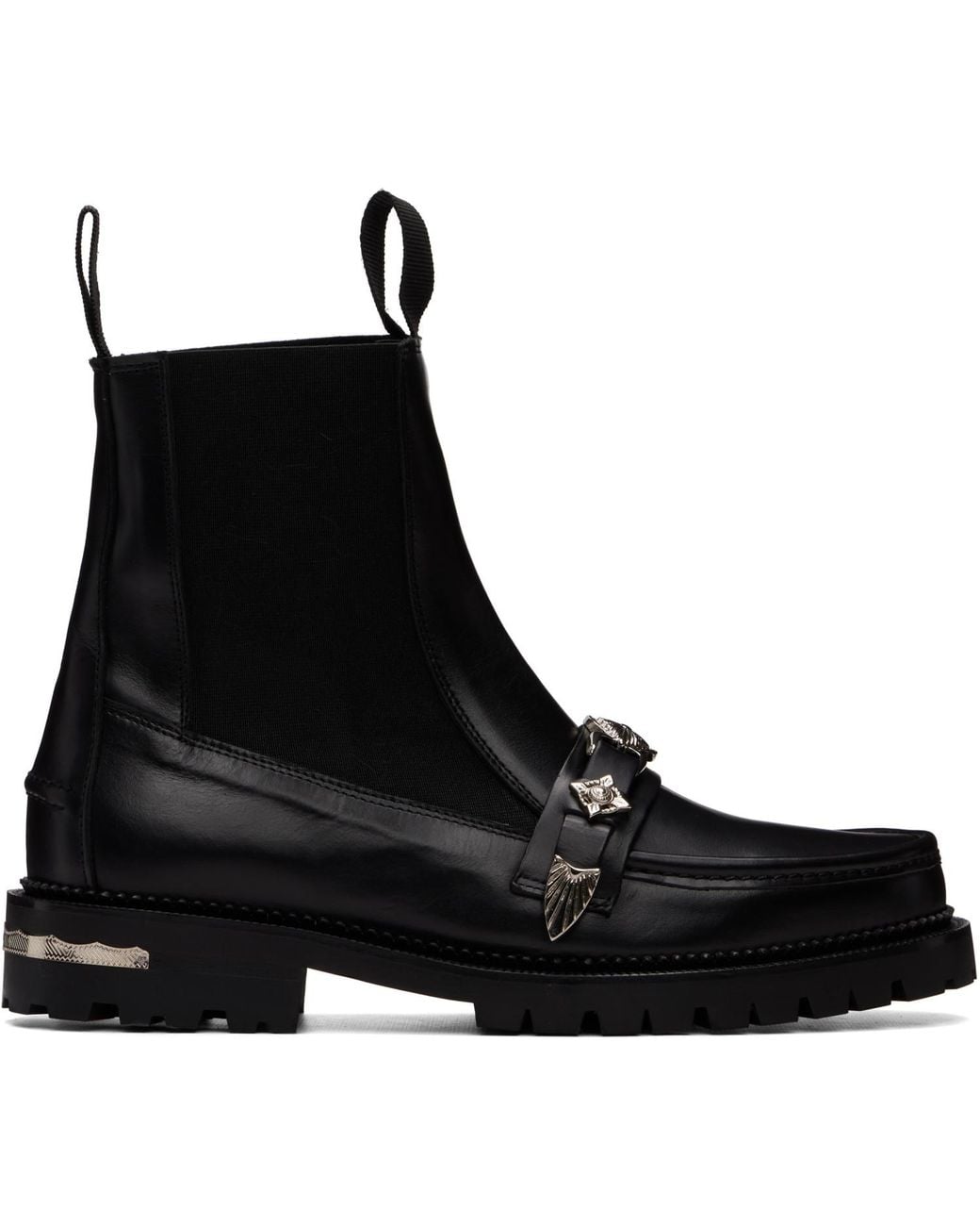 Toga Virilis Black Hard Leather Chelsea Boots for men