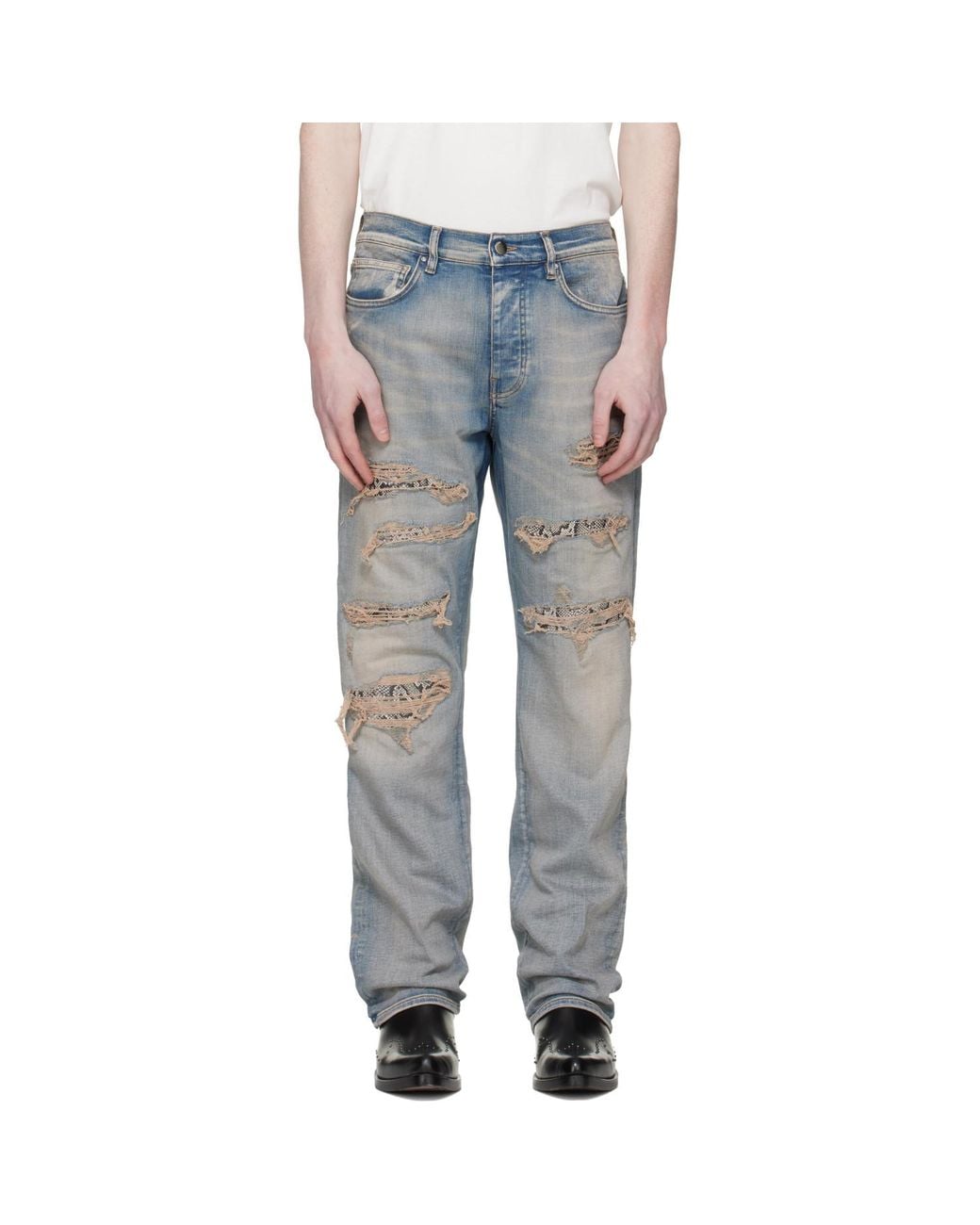 Amiri Blue Snake Stud Slim Jeans for men