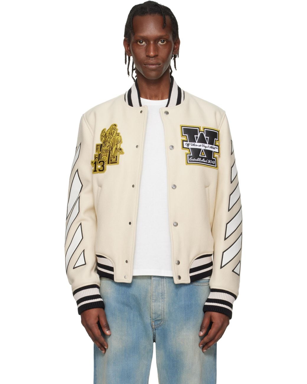 Off-White c/o Virgil Abloh Multicolor Lion Wool Varsity Bomber Jacket for men