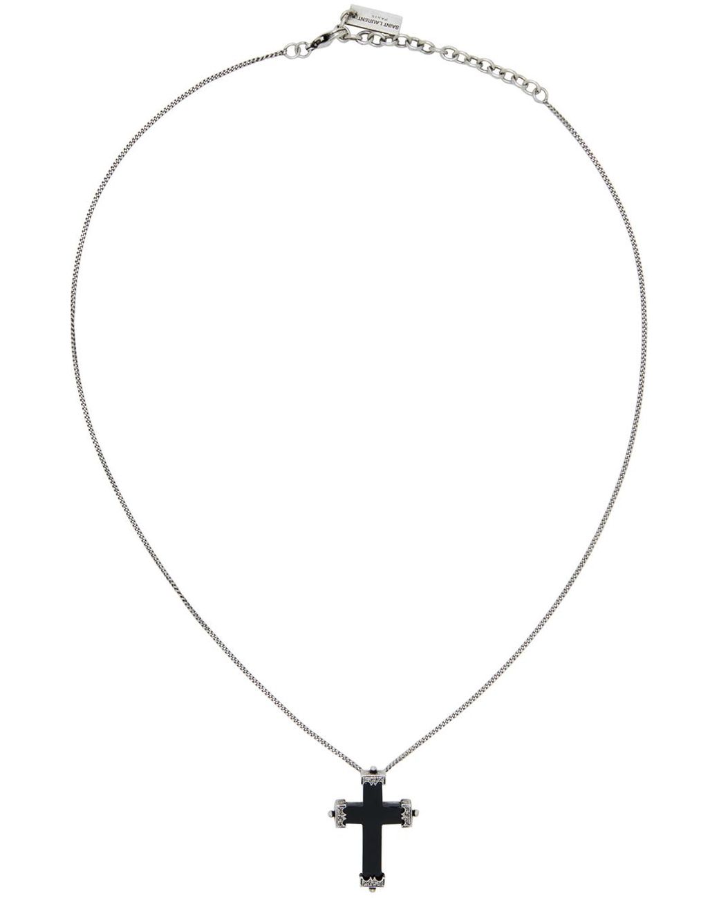 メンズ Saint Laurent シルバー Oxide クロス ペンダント ネックレス 