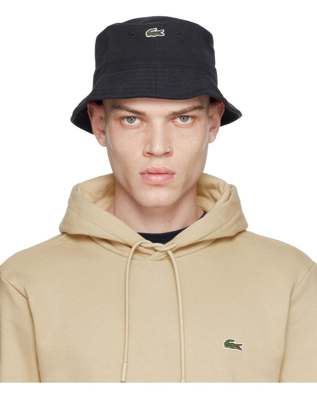 Chapeau bob bleu marine en coton bio Lacoste pour homme Lyst