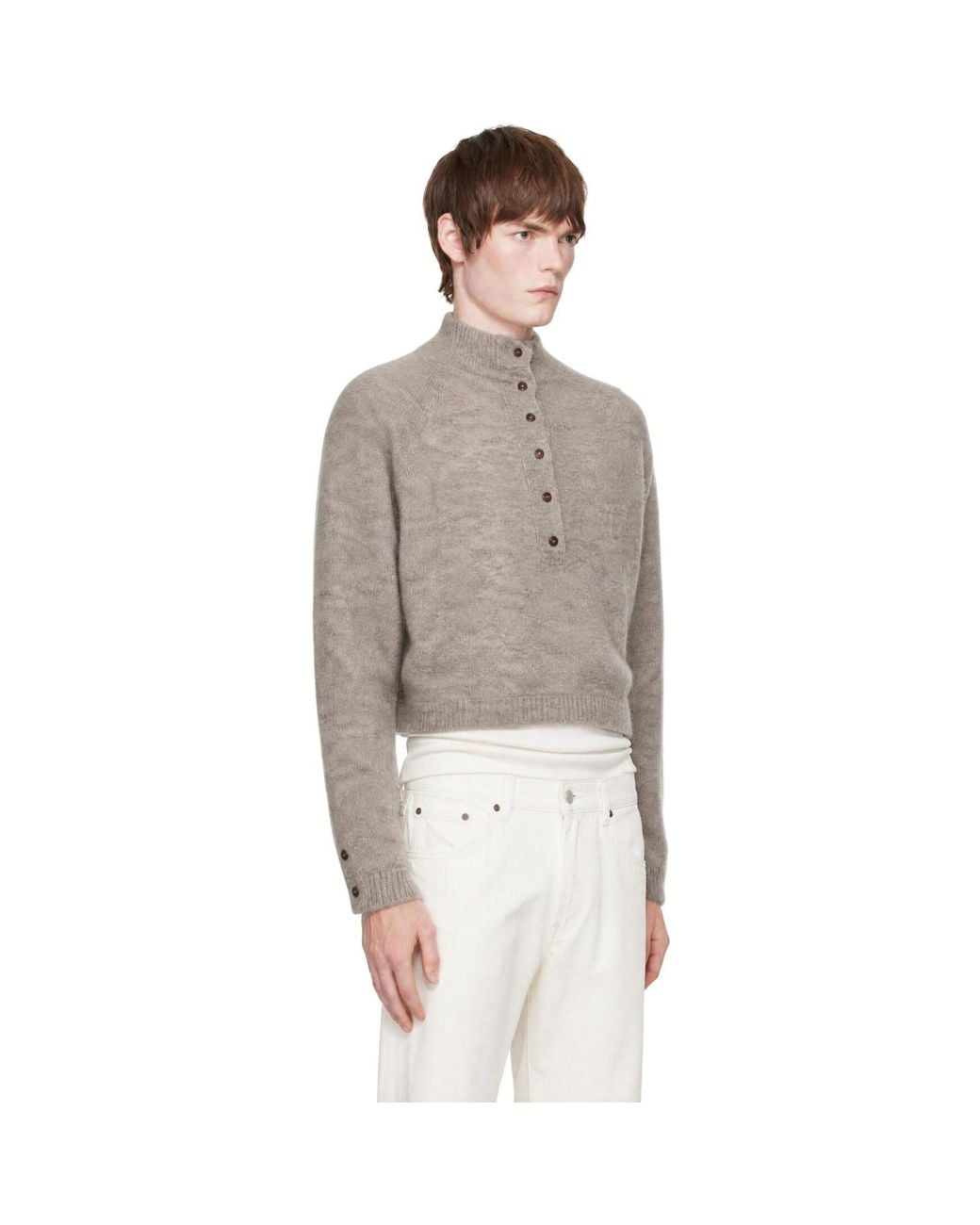 Cordera Gray Baby Alpaca Polo Sweater for men