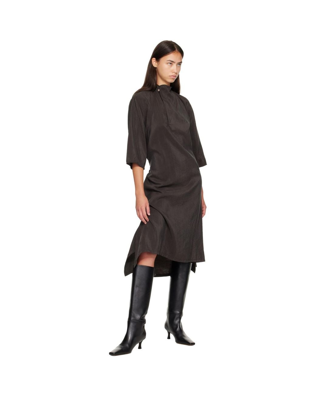 Lemaire Black Soft Collar Midi Dress