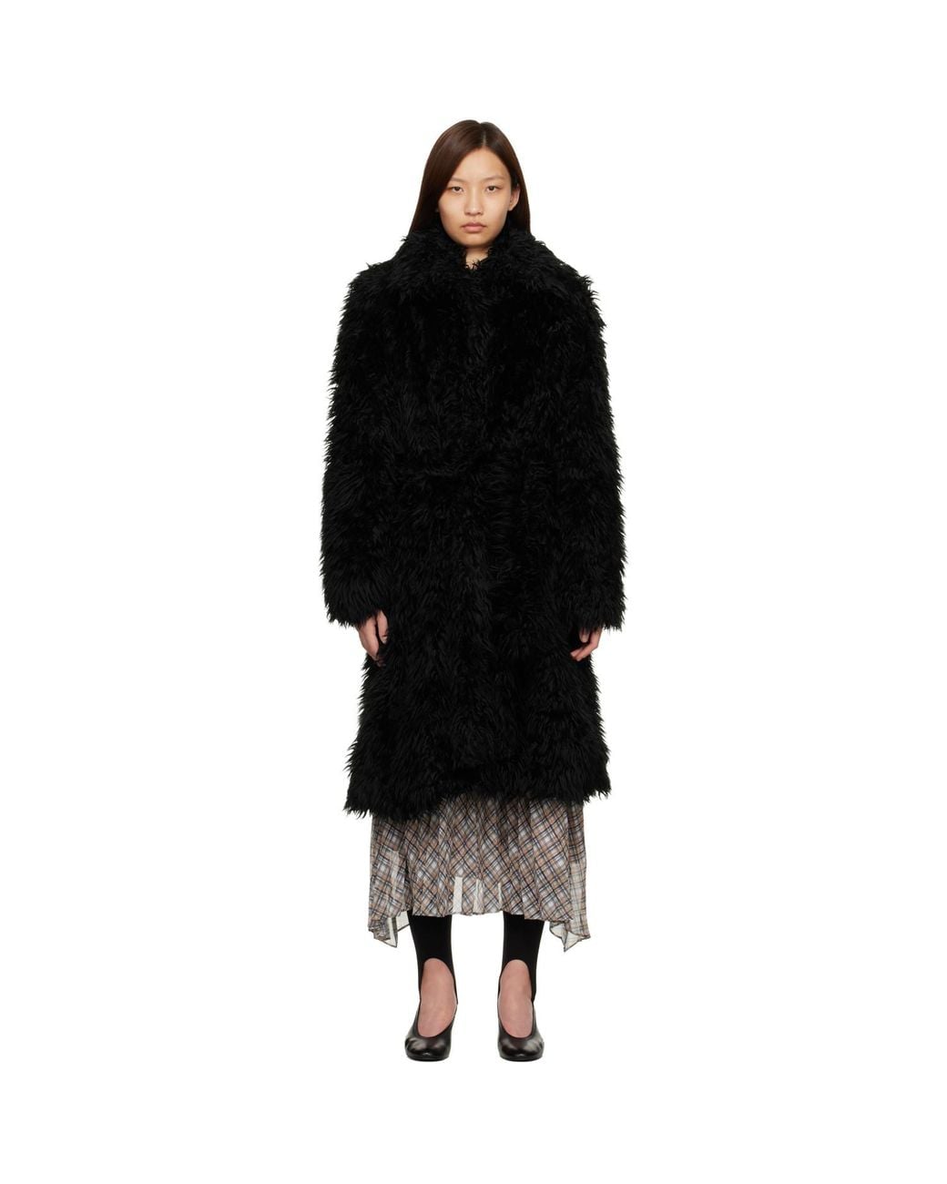 Acne Black Belted Faux-Fur Coat