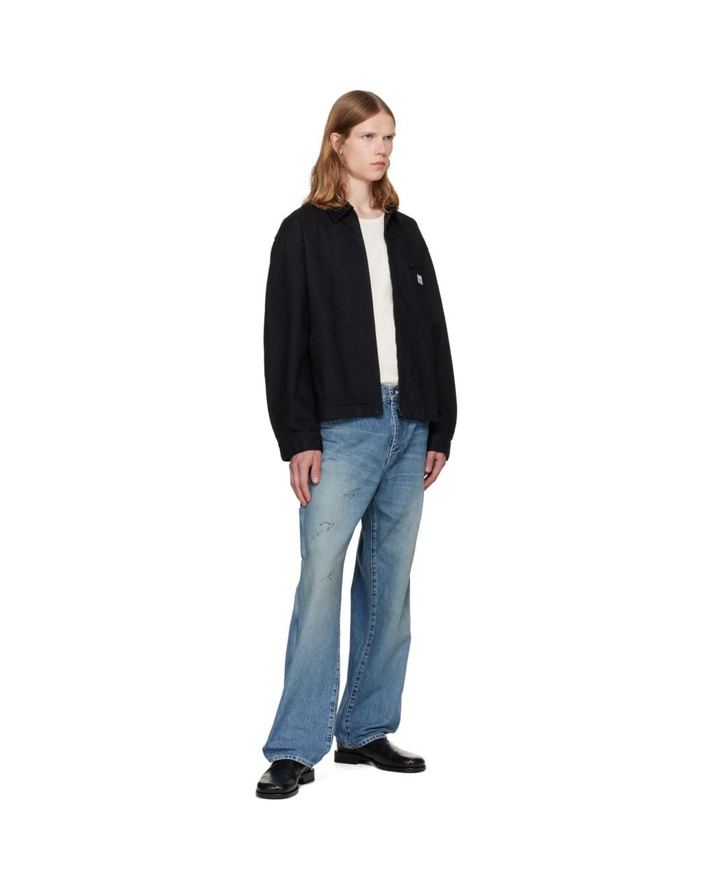 vowels Black Cord Collared Zip-Up Denim Jacket for men