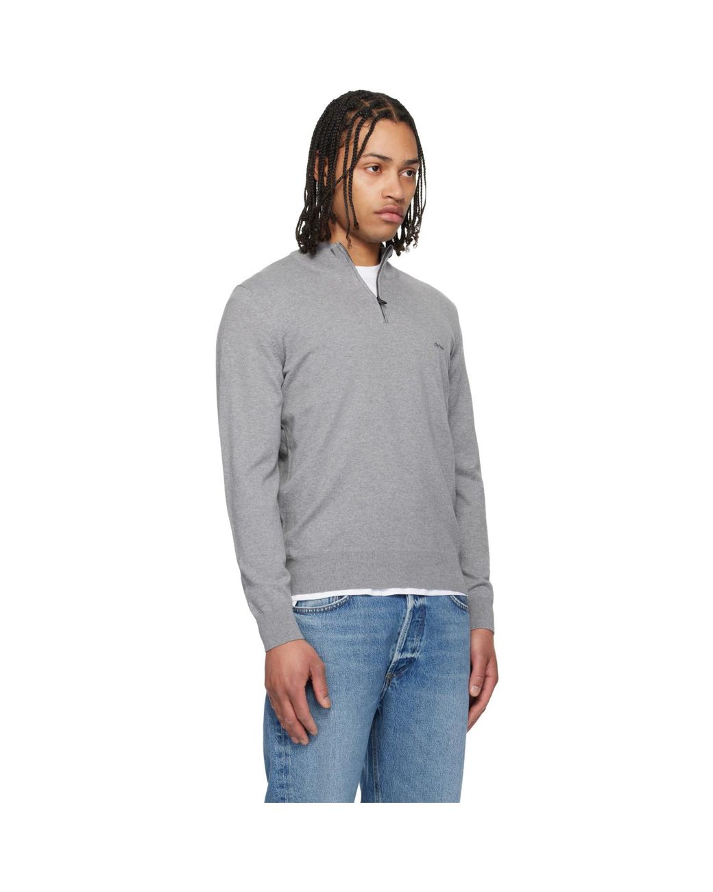 Boss Black Zip-neck Knitted Cotton Track Jacket for men