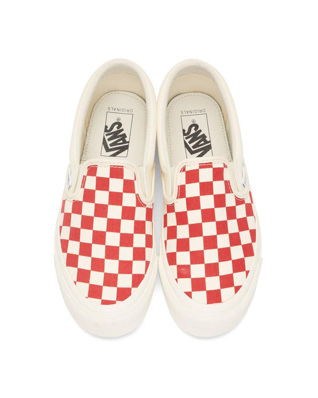 Vans Red And White Og Checkerboard Classic Slip-on Sneakers for Men | Lyst