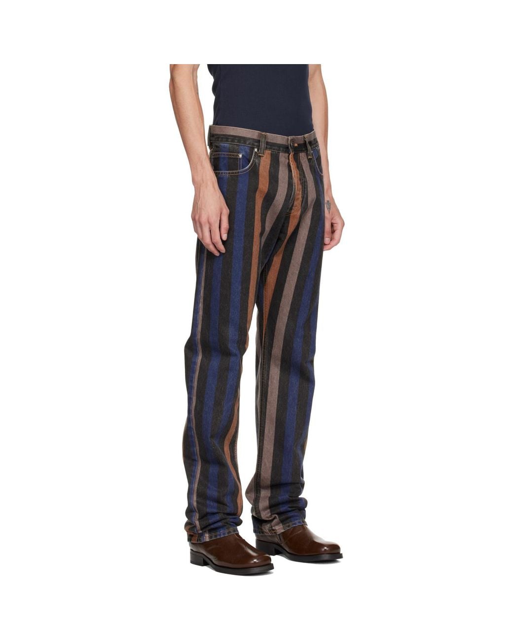 Versace Black Striped Straight Jeans for men