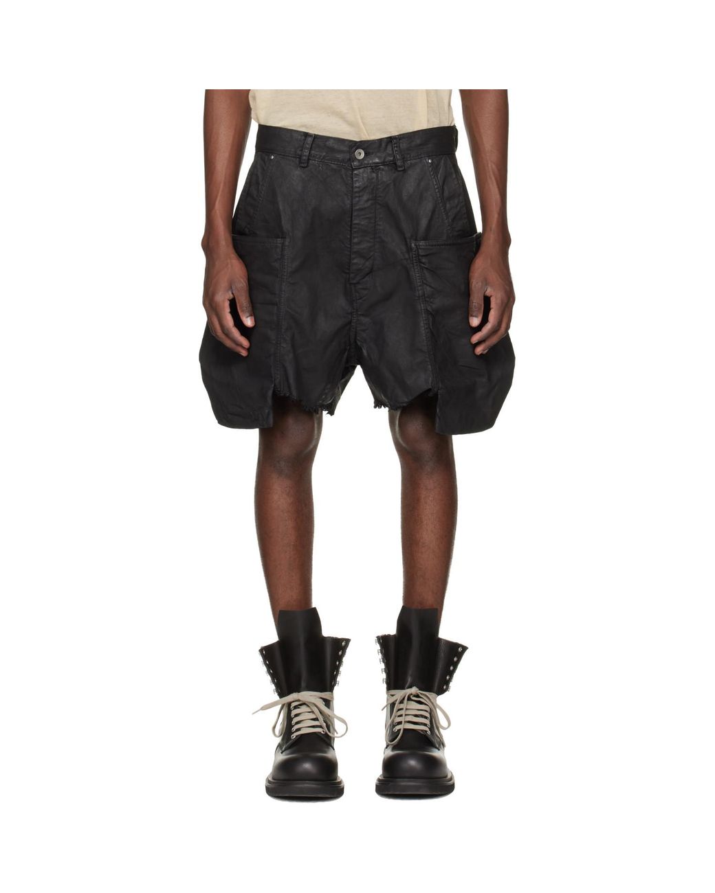 Rick Owens Black Temple Stefan Denim Cargo Shorts for men