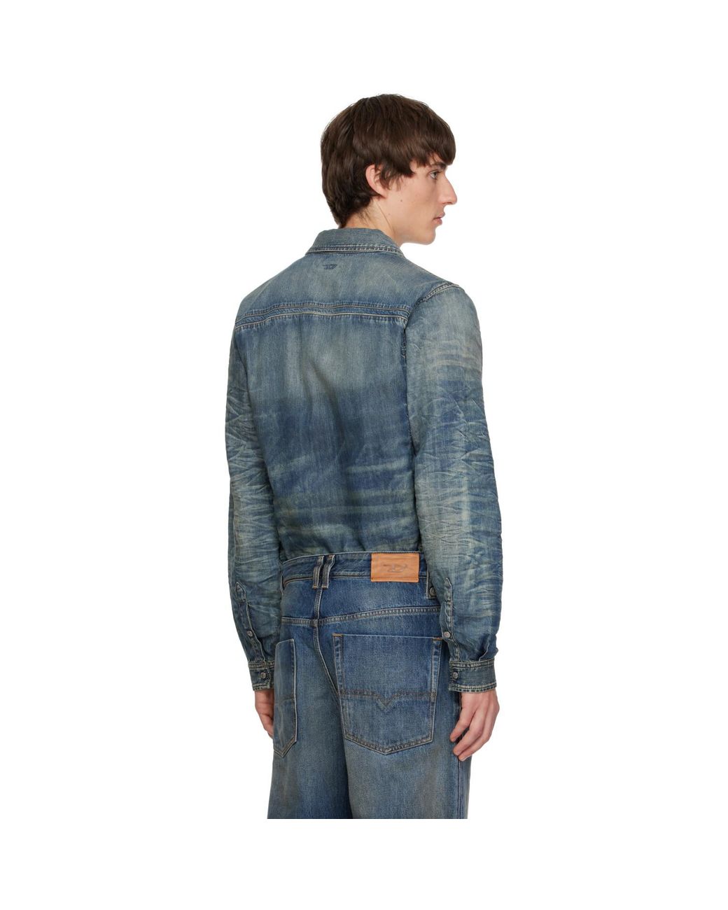 DIESEL Blue Dirty-Effect Creased Denim Shirt for men